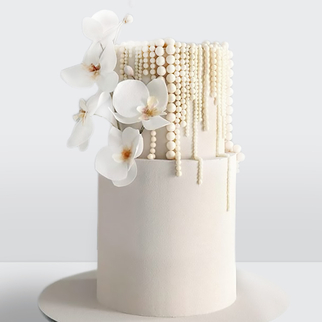0 Свадебный торт с цветами и жемчужинами