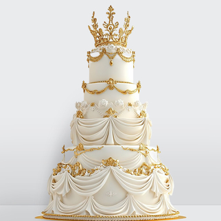 0 Свадебный торт с золотой короной драпировкой в стиле царский ампир 5 ярусов