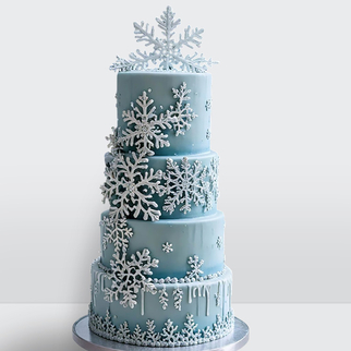 0 Торт голубой зимний со снежинками 4 яруса