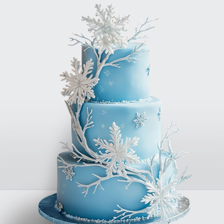 0 Торт голубой зимний со снежинками 3 яруса