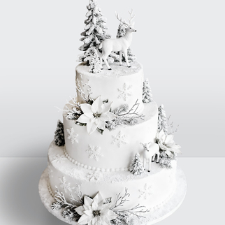 0 Торт зимний со снежинками оленями елочками и цветами