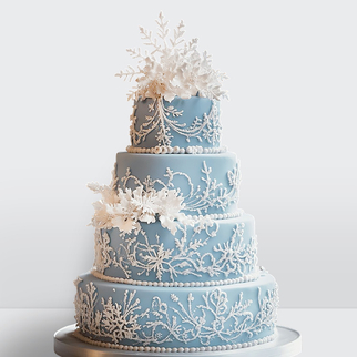 0 Торт голубой зимний со снежинками и узорами 4 яруса
