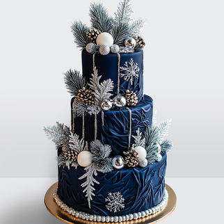 0 Торт зимний синий с шариками шишками и еловыми ветками