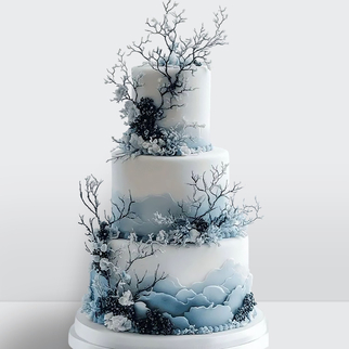 0 Торт зимний со снежинками облаками и веточками