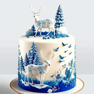 0 Торт зимний лес с оленями