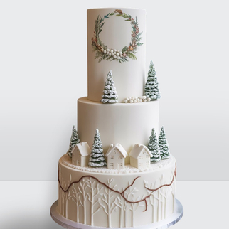 0 Торт зимний с елочками и домиками 3 яруса
