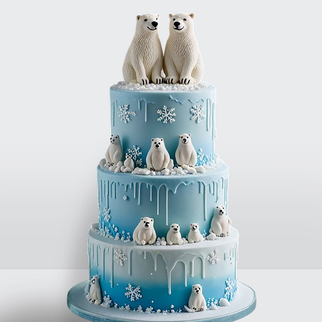 0 Торт голубой зимний со снежинками и белыми медведями 3 яруса