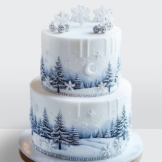 0 Торт зимний лес с елочками и снежинками
