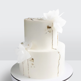 0 Торт белый в стиле минимализм 2 яруса с белыми цветами и золотом