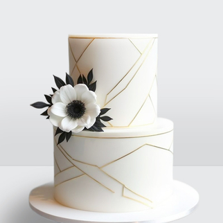 0 Торт белый 2 яруса с белым цветком и золотом