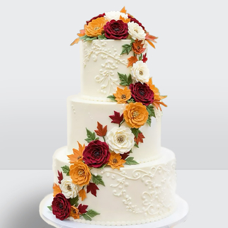 0 Торт осенний 3 яруса с листьями и цветами