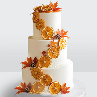 0 Торт осенний 3 яруса с листьями клена и апельсиновыми чипсами