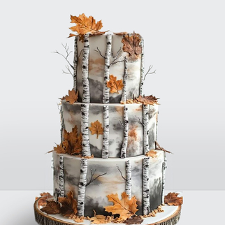 0 Торт осенний 3 яруса с листьями и березами