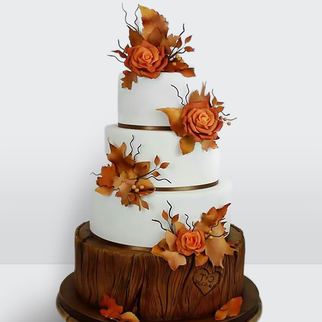 0 Торт осенний 4 яруса с розами на пне