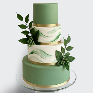 0 Торт осенний 4 яруса с листьями рябины и золотыми лентами