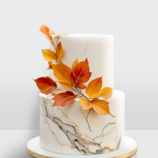 0 Торт в стиле минимализм 2 яруса под мрамор с осенней веткой