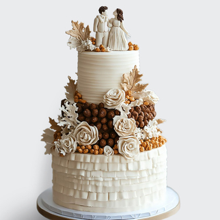 0 Торт осенний 3 яруса с фигурками жениха и невесты
