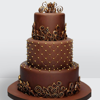 0 Торт шоколадный 3 яруса с мастикой и золотыми узорами