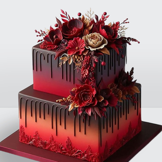 0 Торт шоколадный 2 яруса куб и красными цветами