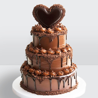 0 Торт шоколадный 3 яруса облитый шоколадом с большим сердцем