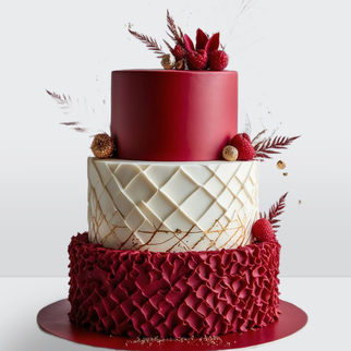 0 Торт 3 яруса красный бархат с драпировкой сердечками и узорами