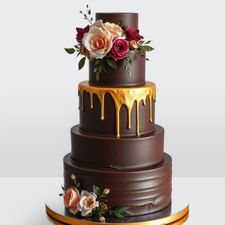 0 Торт шоколадный 4 яруса облитый шоколадом золотом украшенный розами