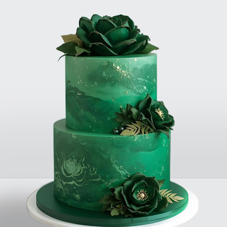 0 Торт в стиле минимализм 2 яруса зеленый под мрамор с розами