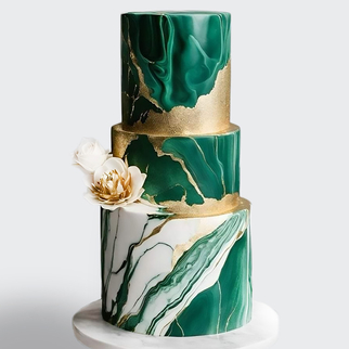 0 Торт под мрамор 3 яруса в стиле минимализм зеленый с золотом и розами