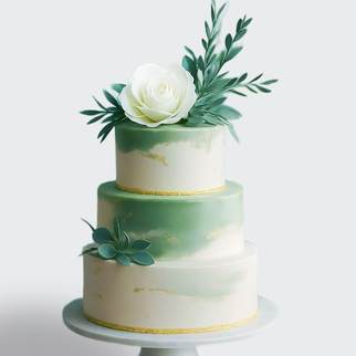 0 Торт 3 яруса в стиле минимализм зеленый с розами и веточками