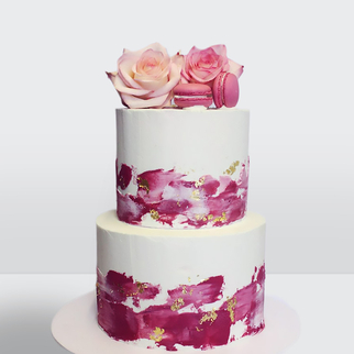 0 Торт 2 яруса в стиле минимализм розовый с золотом и розами