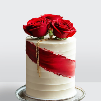 0 Торт в стиле минимализм красный с розами и лентами