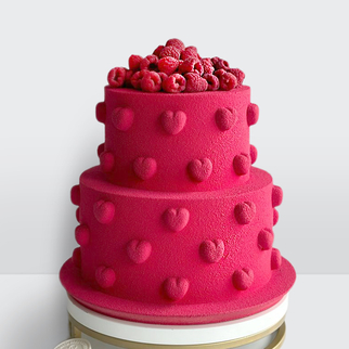 0 Торт велюровый розовый с малиной и сердечками 2 яруса на свадьбу