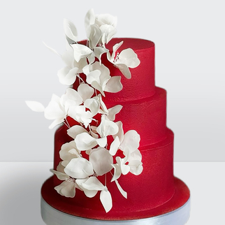 0 Торт 3 яруса в стиле минимализм красный с цветами