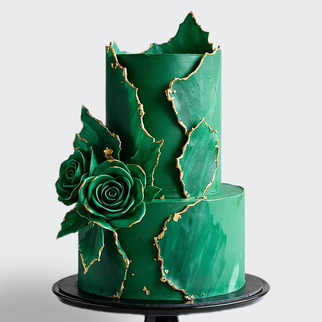 0 Торт под мрамор 2 яруса в стиле минимализм зеленый с розами и золотом
