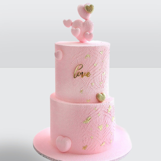 0 Торт 2 яруса розовый велюровый с сердечками и золотой надписью