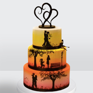 0 Торт влюбленные на закате в парке с двумя сердцами с предложением руки и сердца