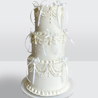 Торт белый ламбет с лентами 3 яруса