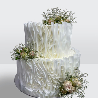 0 Торт 2 яруса белый с розами задрапированный рисовой бумагой