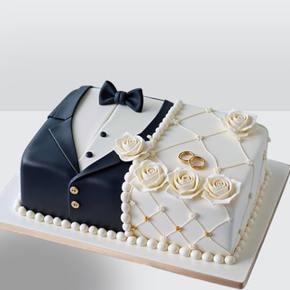 0 Торт квадратный в форме жениха и невесты с обручальными кольцами