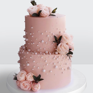 0 Торт 2 яруса в стиле минимализм розовый украшенный жемчужинами и розами