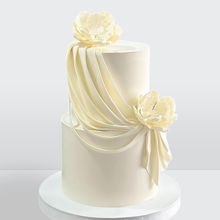 0 Торт 2 яруса в стиле минимализм белый с драпировкой украшенный цветами