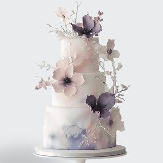 0 Торт 3 яруса в стиле минимализм под мрамор украшенный цветами