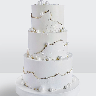 0 Торт 3 яруса в стиле минимализм белый с золотом с жемчужинами