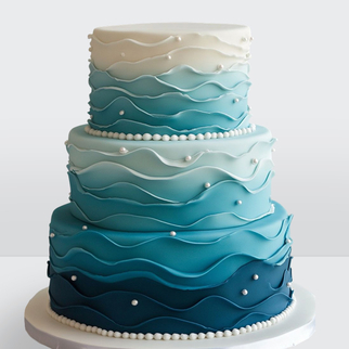 0 Торт 3 яруса синий с градиентом с жемчужинами и волнами