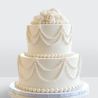 0 Торт 2 яруса белый с жемчужными нитями и розами