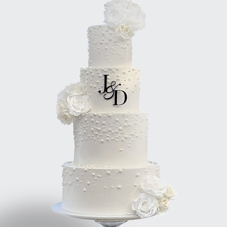 0 Свадебный торт с жемчугом 4 яруса с цветами и инициалами