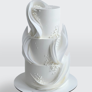 0 Торт 3 яруса в стиле минимализм с бусинами, драпированный рисовой бумагой