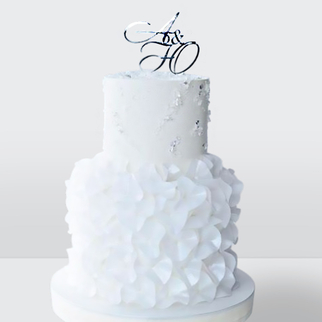 0 Торт 2 яруса, белый с инициалами, кристаллами, задрапированный рисовой бумагой