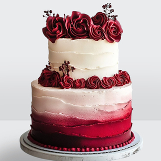 0 Торт 2 яруса с красным градиентом и розами