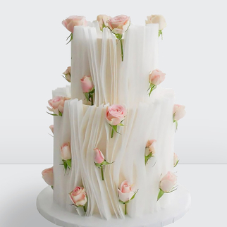 0 Торт 2 яруса задрапированный рисовой бумагой и розами